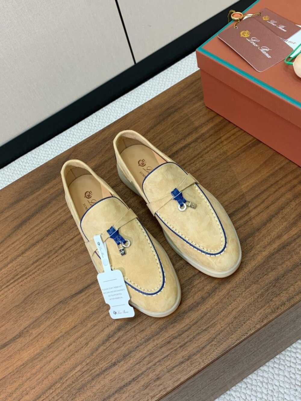 Loro Piana Sand Yellow & Blue Color-block Suede Loafers